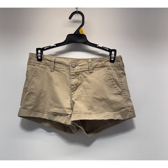 Aeropostale Flat Front Chino Midi Shorts Khaki Brown 3" Inseam Mid Rise Size 2 - Picture 1 of 5